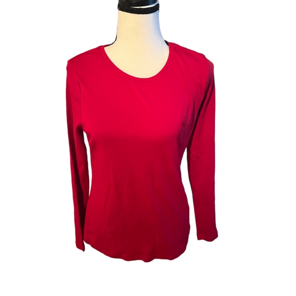 Charter Club Long Sleeve Tee in Red Size M Medium